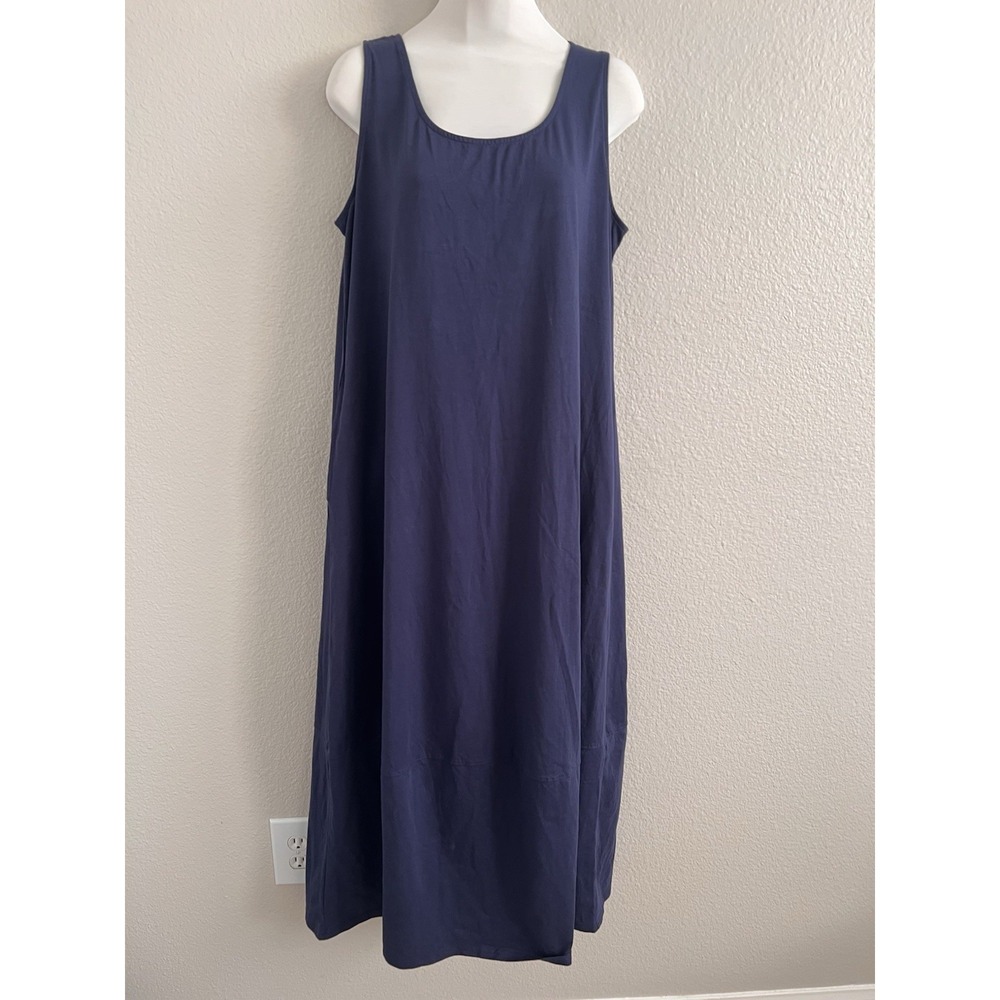 Merokeety Women's large midi Shift Dress Pockets Navy Sleeveless NWT Lagenlook